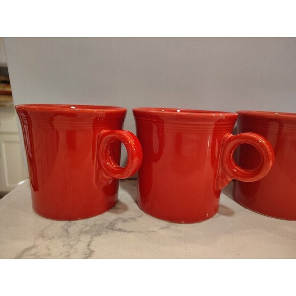 Set of 4 Fiesta Fiestaware HLC S Scarlett Red Mug Tom Jerry Ring Handle - Picture 2 of 7